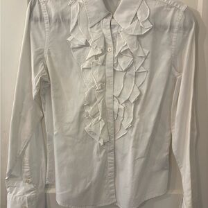Lauren Ralph Lauren White Ruffled Button-Down Shirt